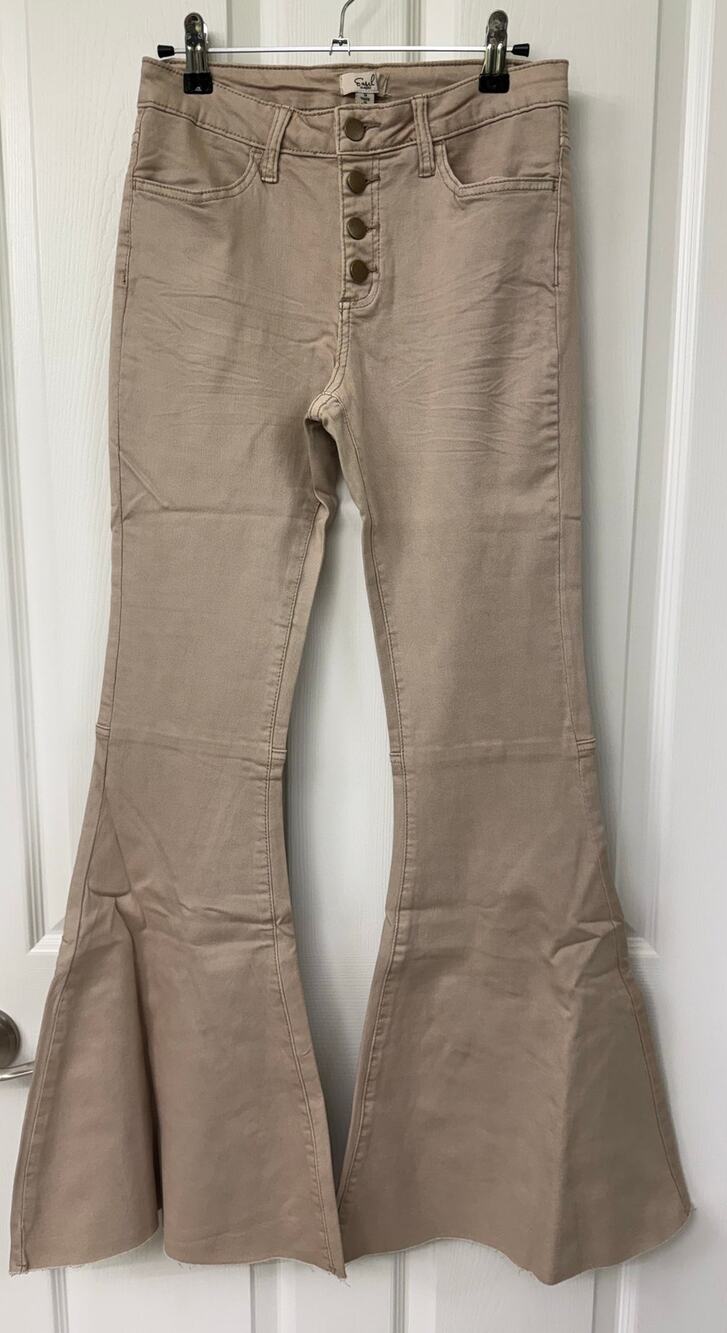 Easel NWT bell bottom beige brown denim jeans button fly small $69 retail Tall